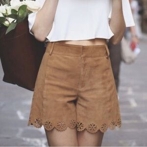 Zara Real Suede High Waist Shorts with Laser Cut Floral Design Boho XS